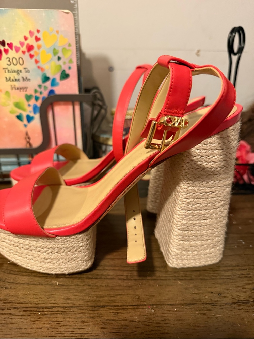 Michael Kors Red Platform Wedge Sandals with Rope Block Heel